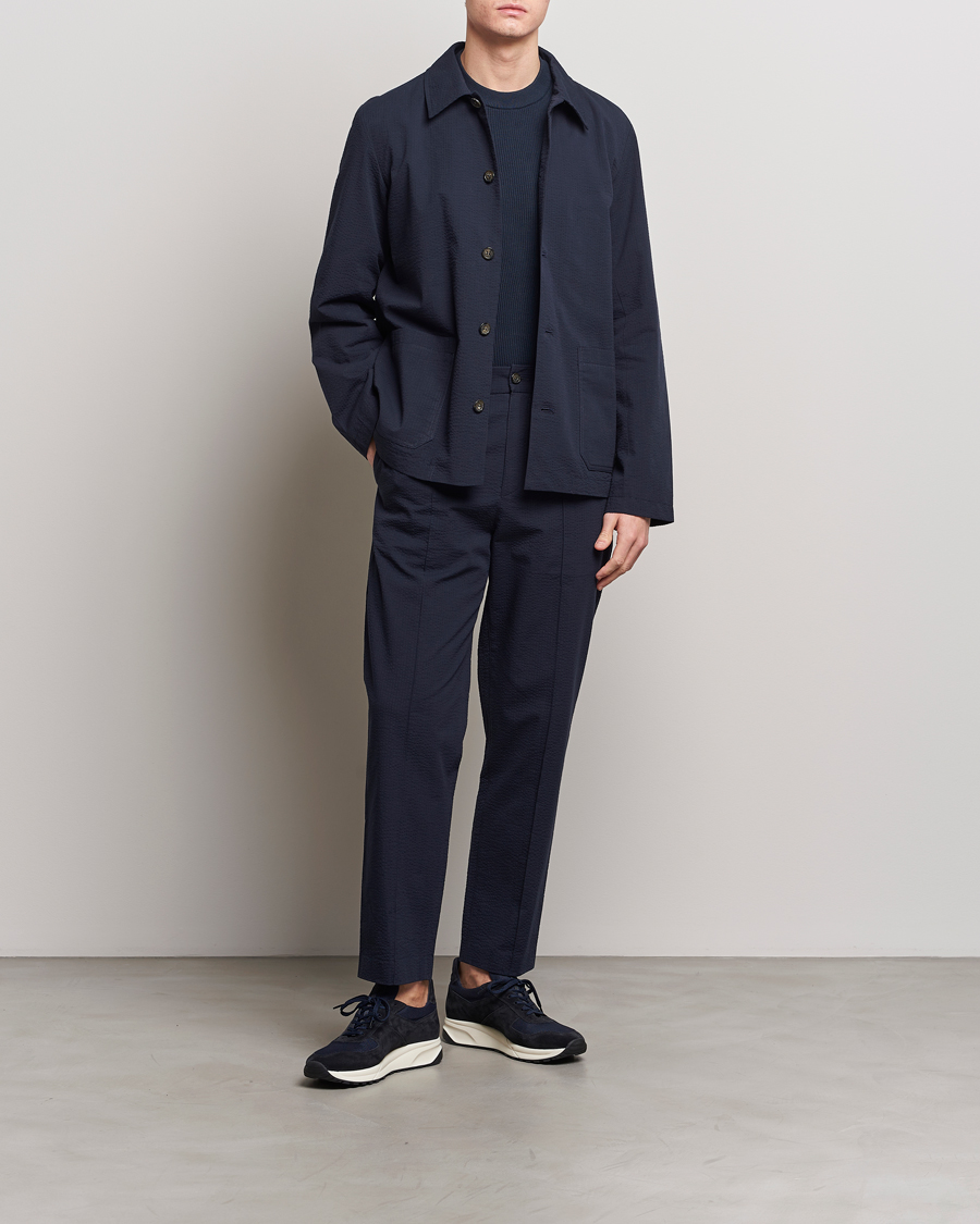Uomini | Pantaloni | A.P.C. | Joaquin Seersucker Drawstring Trousers Dark Navy