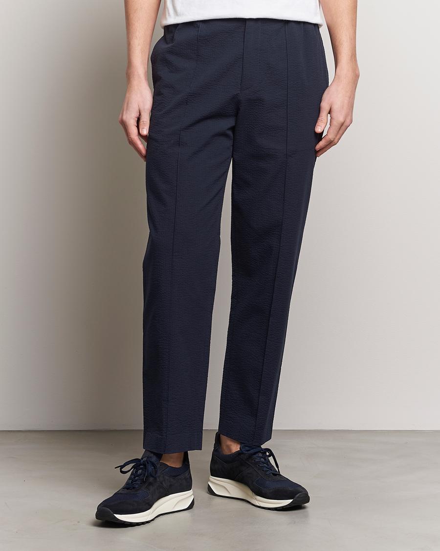 Uomini | Pantaloni | A.P.C. | Joaquin Seersucker Drawstring Trousers Dark Navy