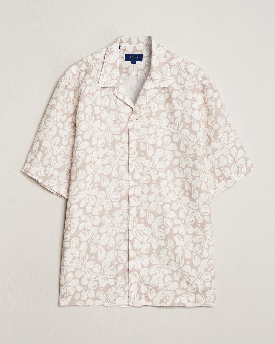 Uomini | Camicie | Eton | Printed Floral Linen Resort Shirt Beige