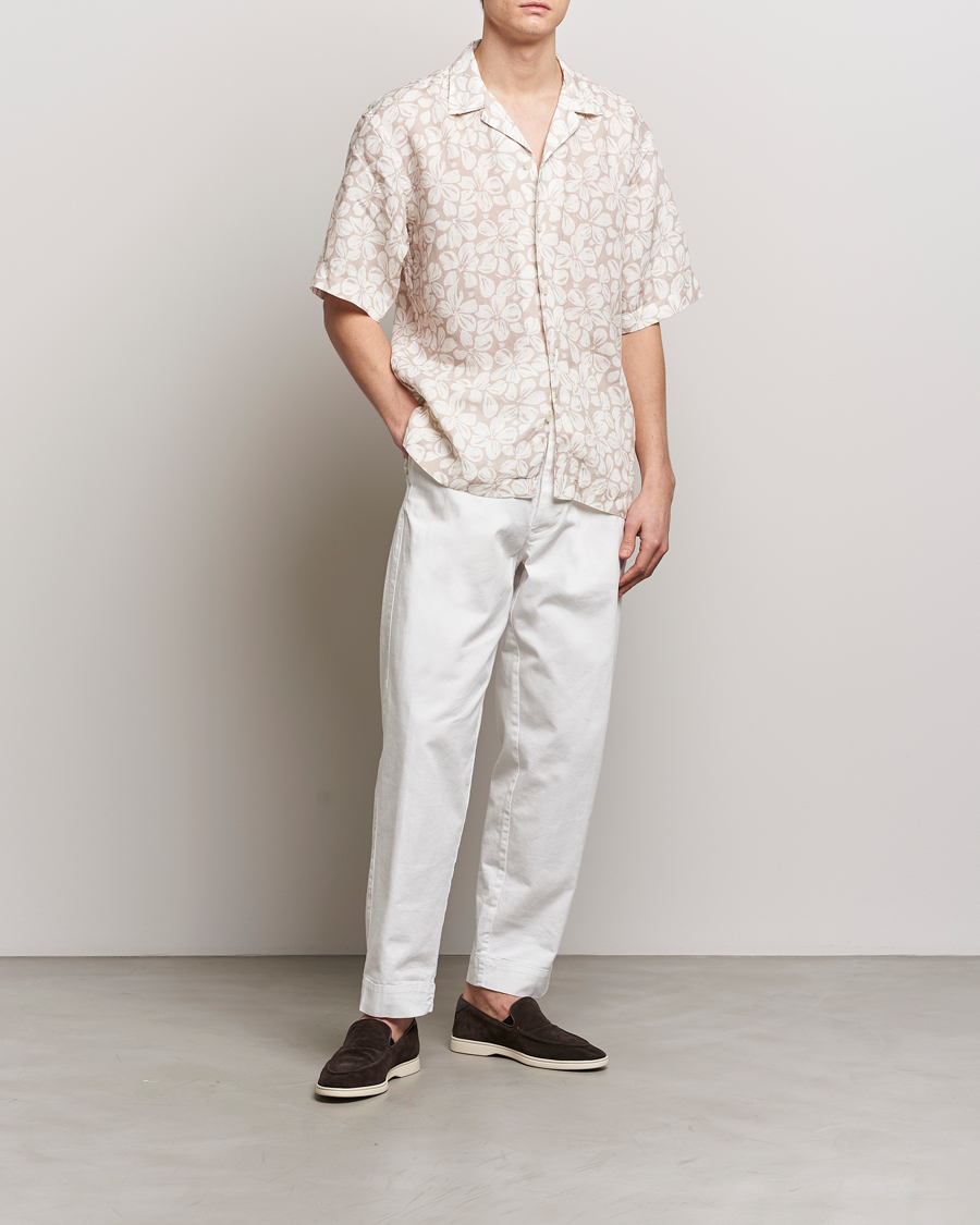 Uomini | Camicie | Eton | Printed Floral Linen Resort Shirt Beige
