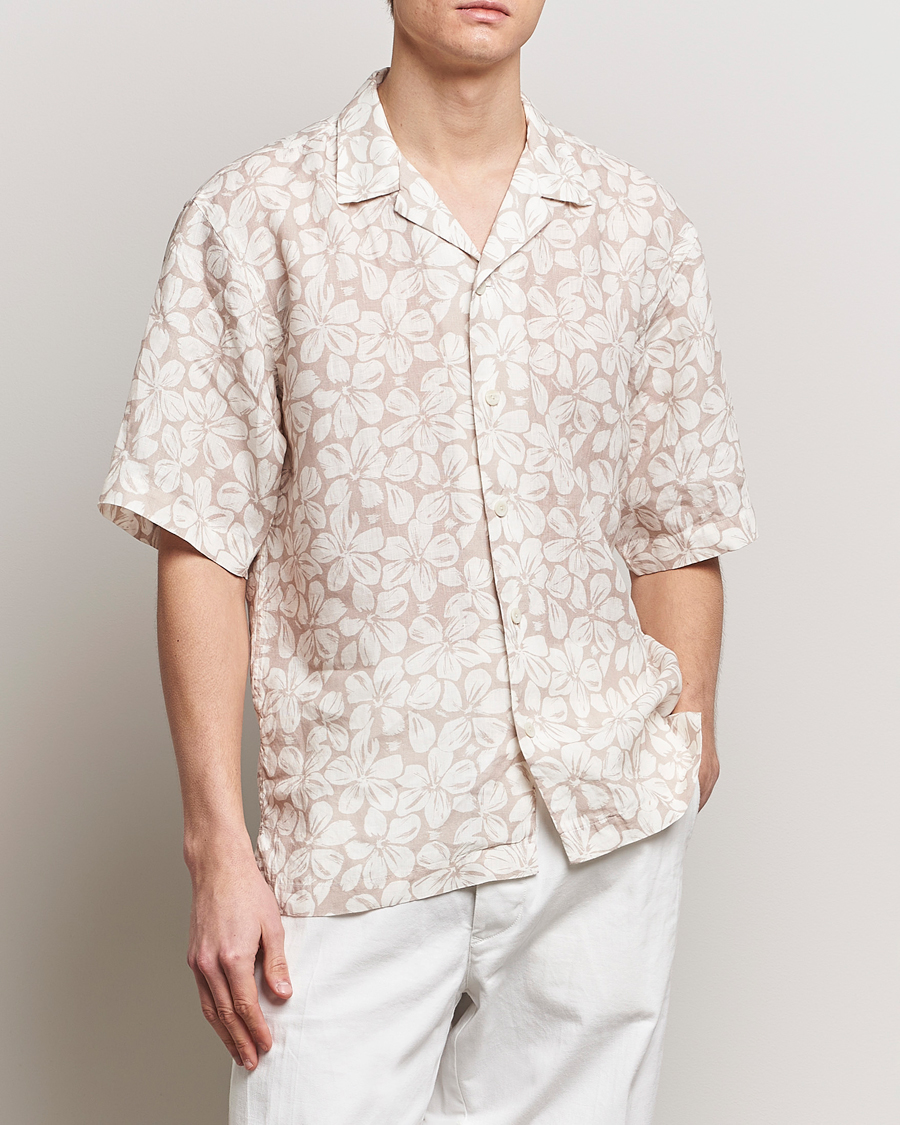 Uomini | Camicie | Eton | Printed Floral Linen Resort Shirt Beige