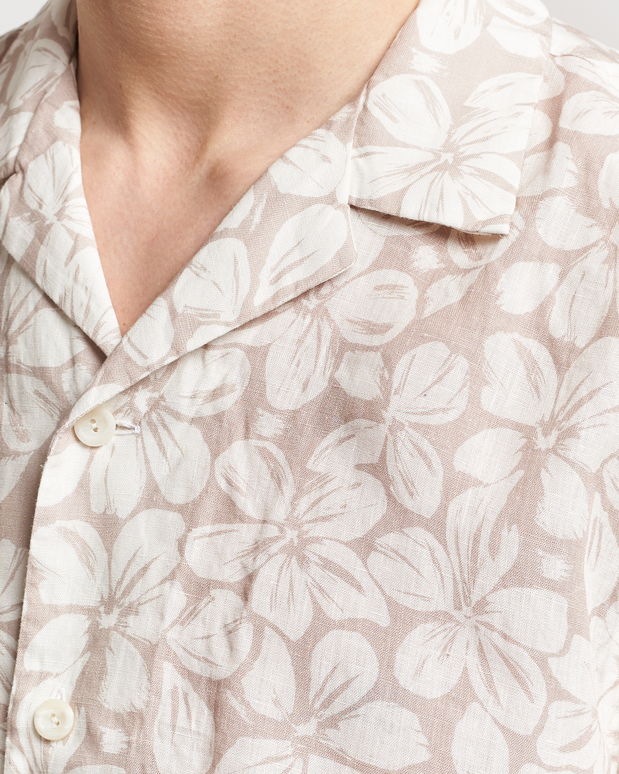 Uomini | Camicie | Eton | Printed Floral Linen Resort Shirt Beige