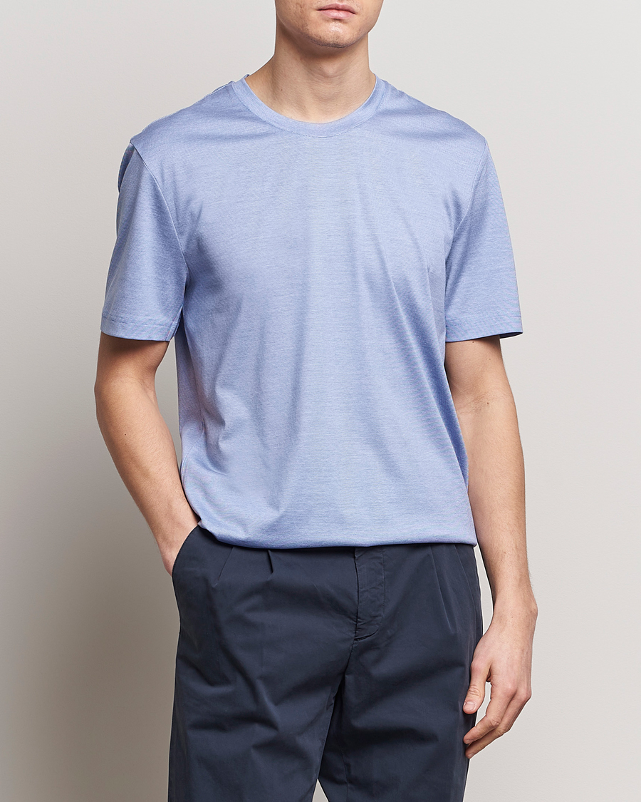 Uomini | T-shirt | Eton | Mercerized Jersey Crew Neck T-Shirt Mid Blue