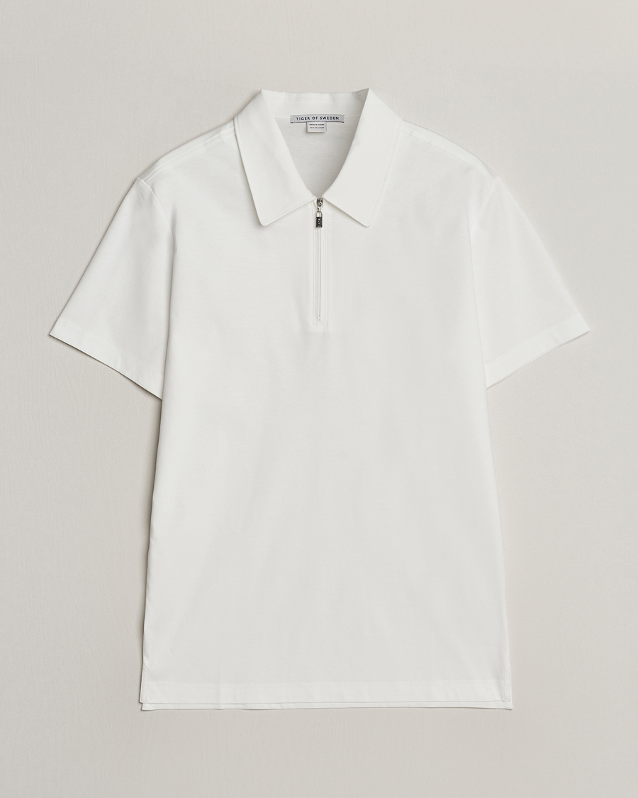 Uomini | Polo | Tiger of Sweden | Laron Mercerized Cotton Half Zip Polo Summer Snow