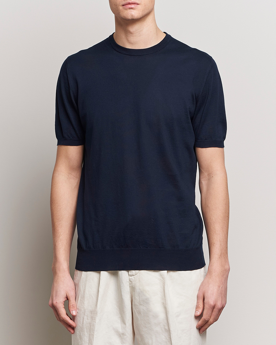 Uomini | T-shirt | Kiton | Sea Island Cotton Knit T-Shirt Navy