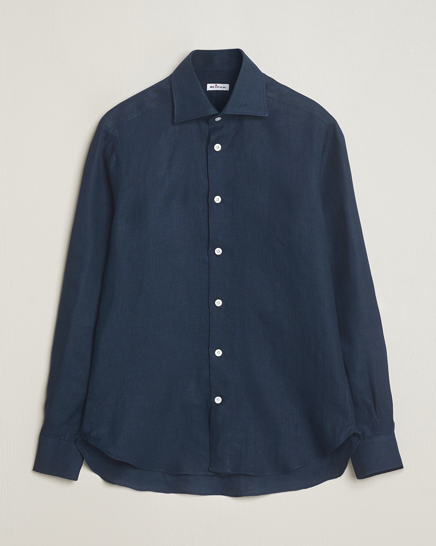 Uomini | Camicie | Kiton | Linen Sport Shirt Navy
