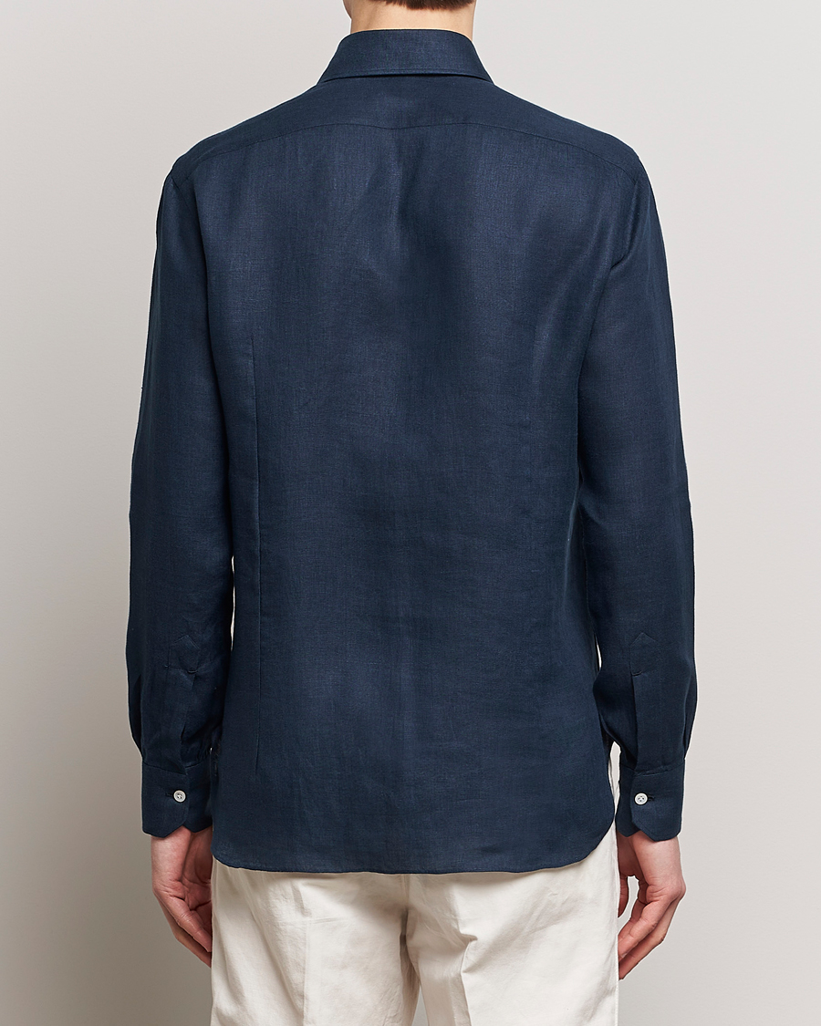 Uomini | Camicie | Kiton | Linen Sport Shirt Navy