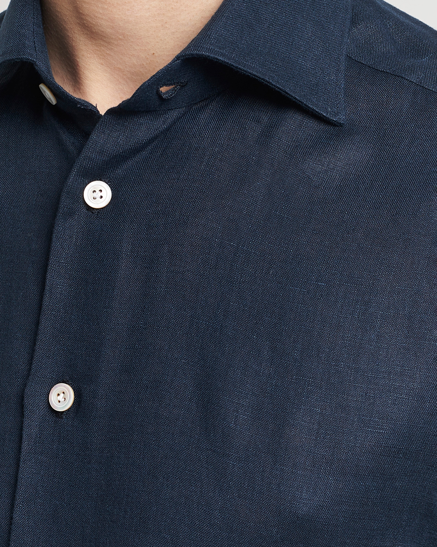 Uomini | Camicie | Kiton | Linen Sport Shirt Navy