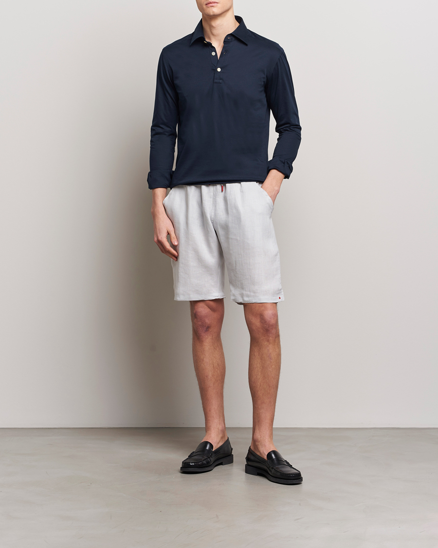 Uomini | Pantaloncini | Kiton | Linen Drawstring Shorts Light Grey