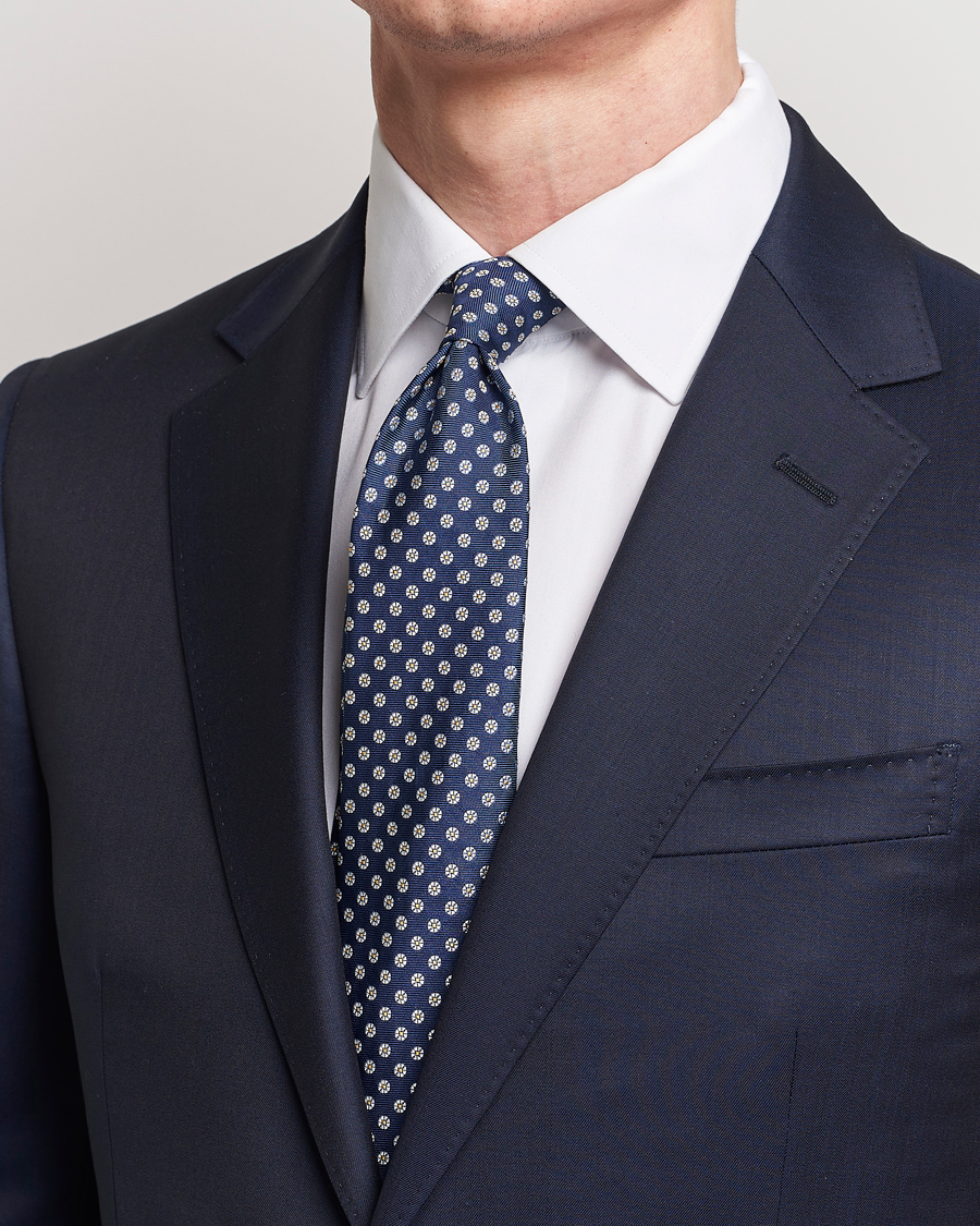 Uomini | Kiton Micro Flower Silk Tie Navy | Kiton | Micro Flower Silk Tie Navy