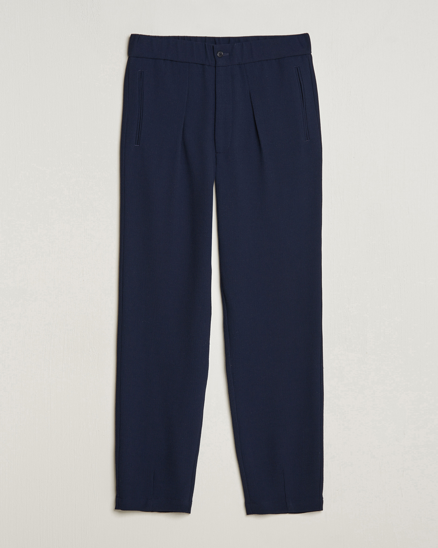 Uomini | Pantaloni | Giorgio Armani | Pleated Rib Wool Trousers Navy