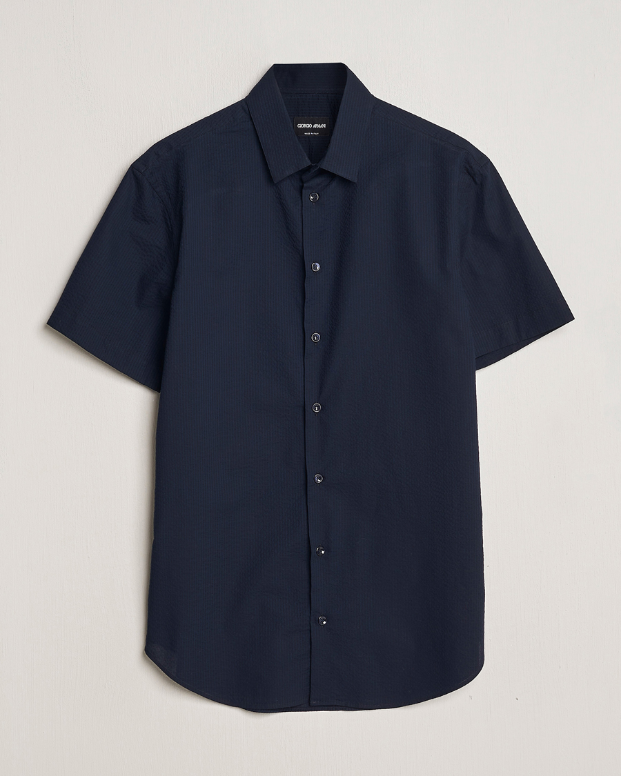 Uomini | Camicie | Giorgio Armani | Short Sleeve Seersucker Shirt Navy