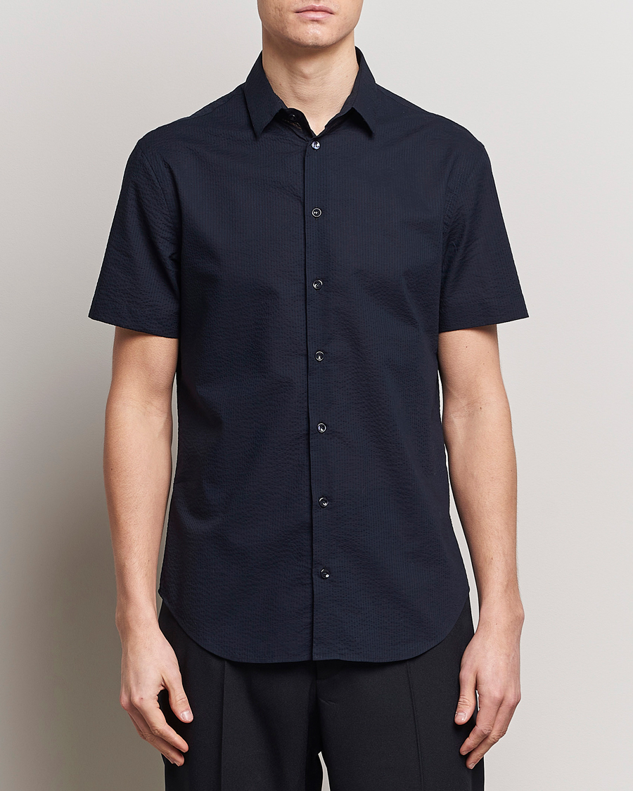 Uomini | Camicie | Giorgio Armani | Short Sleeve Seersucker Shirt Navy