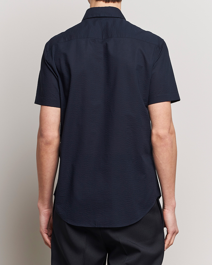 Uomini | Camicie | Giorgio Armani | Short Sleeve Seersucker Shirt Navy