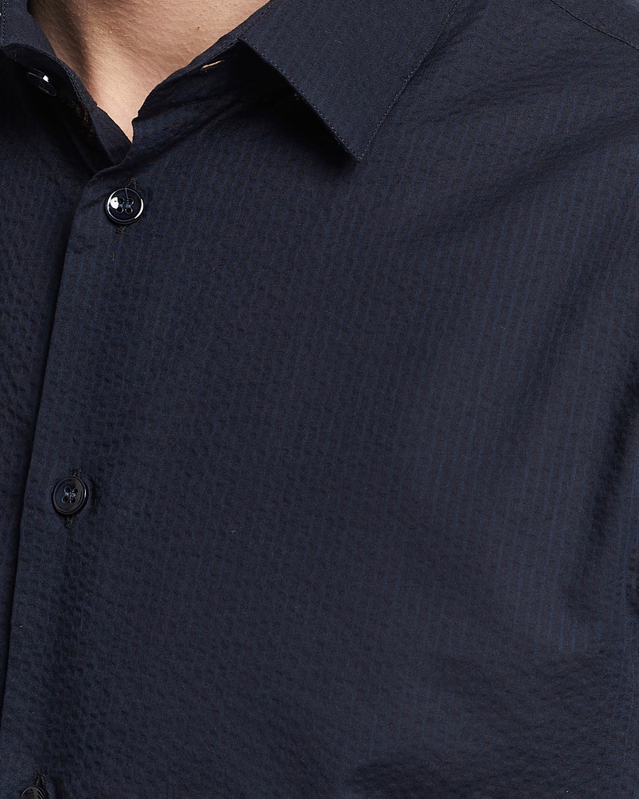 Uomini | Camicie | Giorgio Armani | Short Sleeve Seersucker Shirt Navy