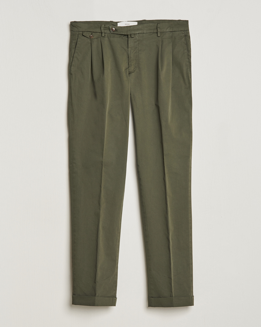 Uomini | Pantaloni | Briglia 1949 | Easy Fit Pleated Cotton Stretch Chino Olive