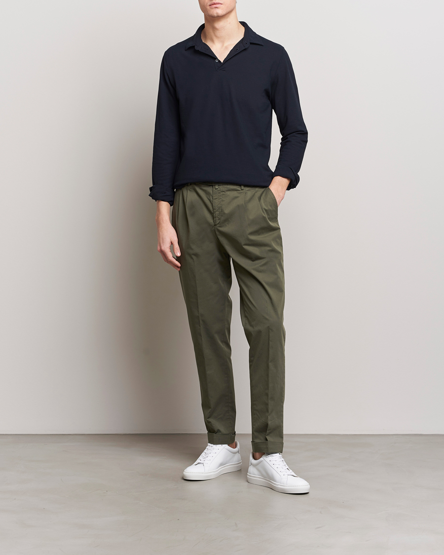 Uomini | Pantaloni | Briglia 1949 | Easy Fit Pleated Cotton Stretch Chino Olive