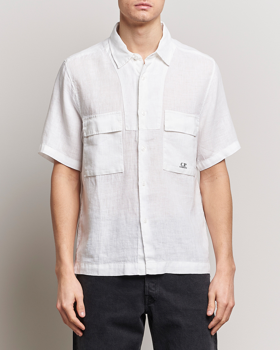 Uomini | Camicie | C.P. Company | Short Sleeve Linen Shirt White