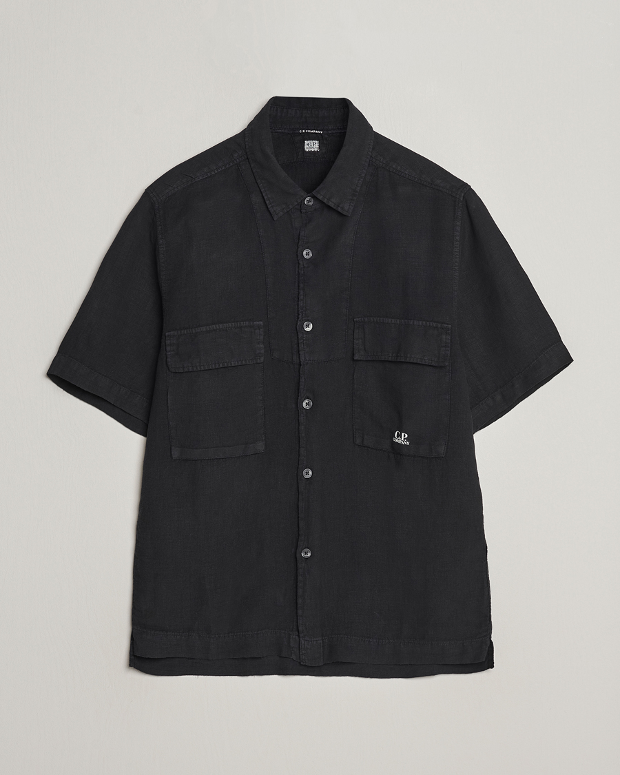 Uomini | Camicie | C.P. Company | Short Sleeve Linen Shirt Black