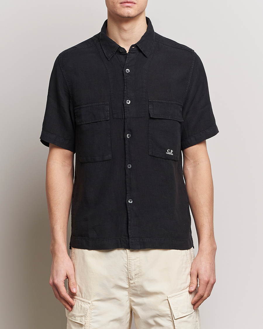 Uomini | Camicie | C.P. Company | Short Sleeve Linen Shirt Black