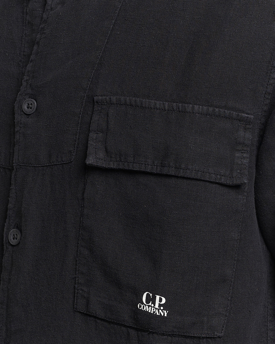 Uomini | Camicie | C.P. Company | Short Sleeve Linen Shirt Black
