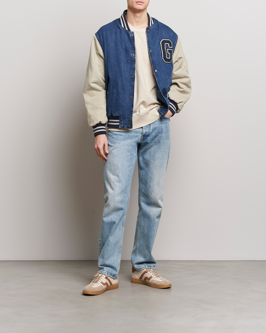 Uomini | Giacche | GANT | Denim Varsity Jacket Dark Blue Worn In