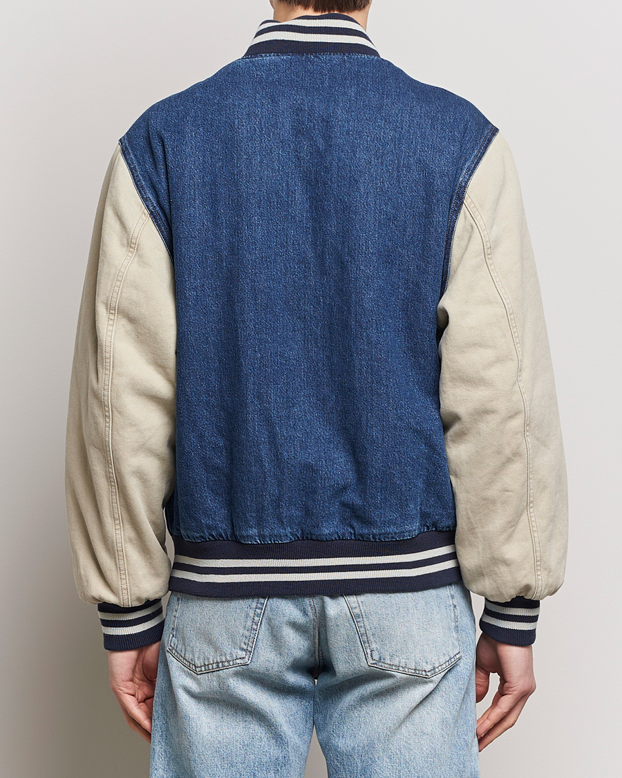 Uomini | Giacche | GANT | Denim Varsity Jacket Dark Blue Worn In