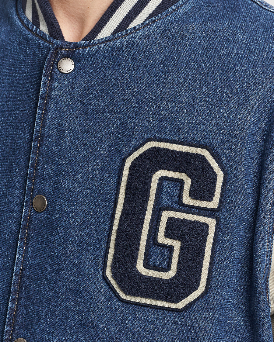 Uomini | Giacche | GANT | Denim Varsity Jacket Dark Blue Worn In