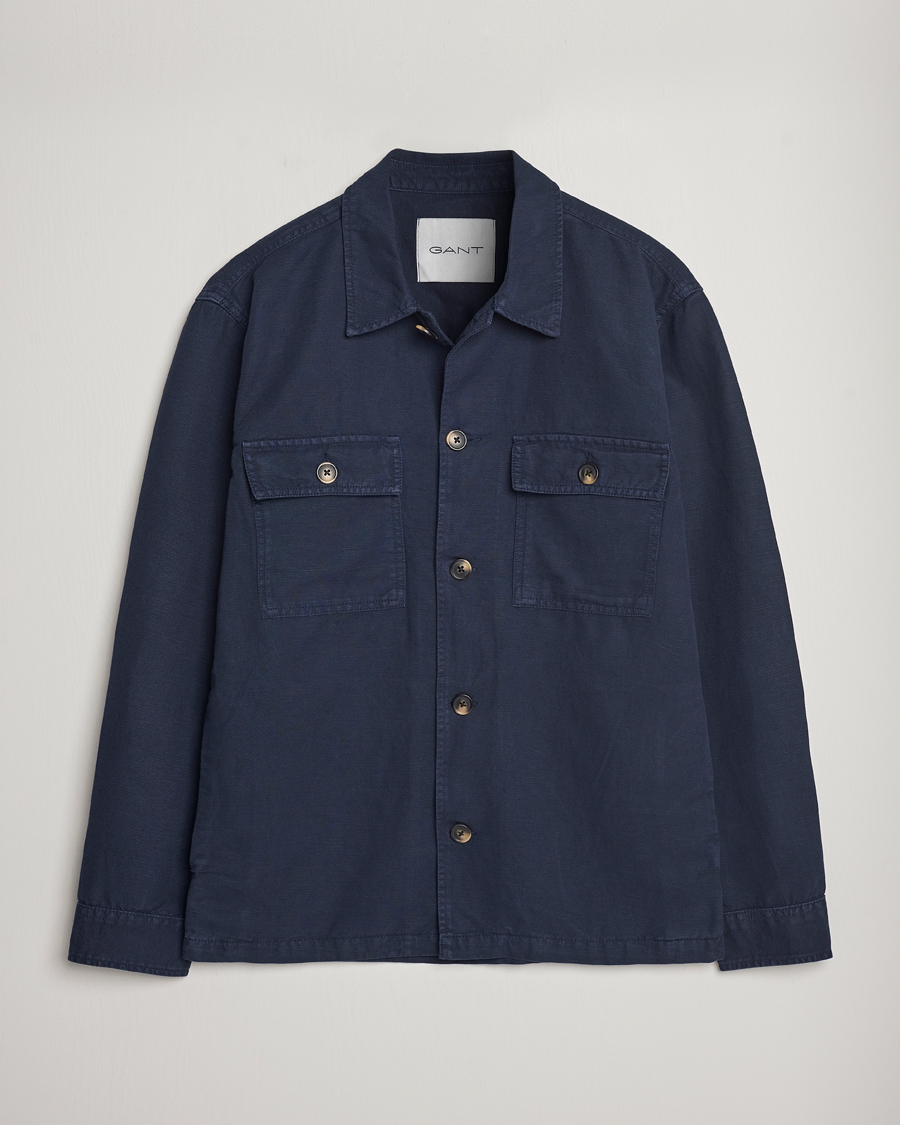 Uomini | Camicie | GANT | Linen/Cotton Twill Overshirt Marine