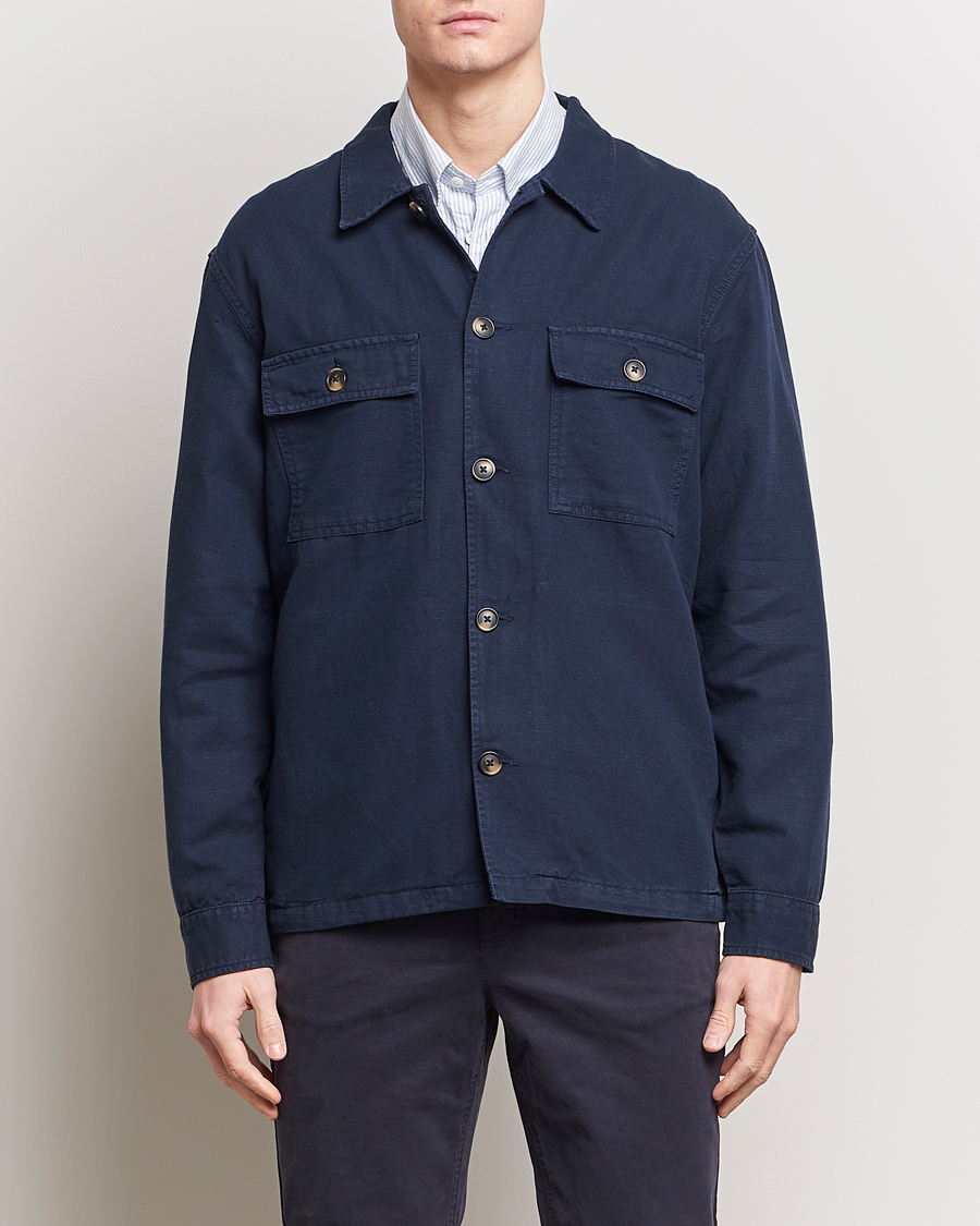 Uomini | Camicie | GANT | Linen/Cotton Twill Overshirt Marine