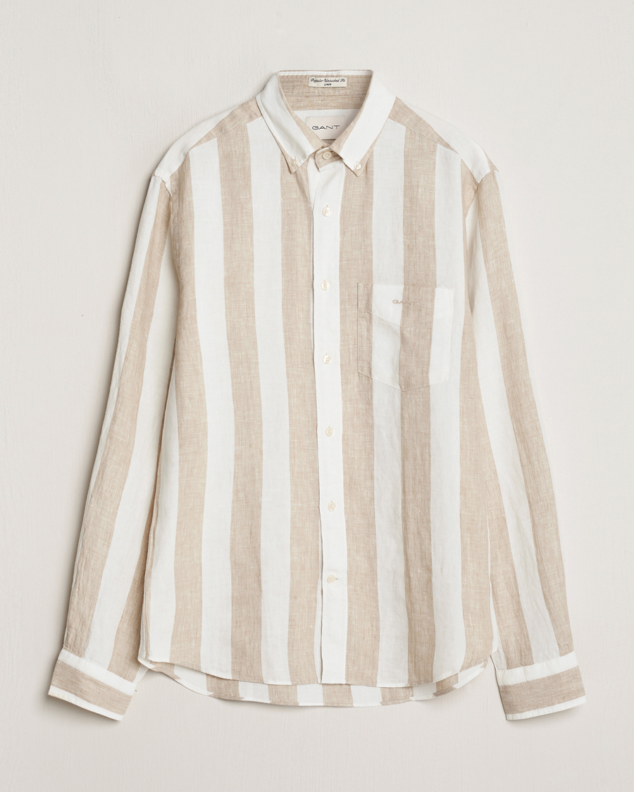 Uomini | Camicie | GANT | Regular Fit Bold Stripe Linen Shirt Beige/White