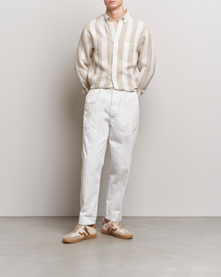 Uomini | Camicie | GANT | Regular Fit Bold Stripe Linen Shirt Beige/White