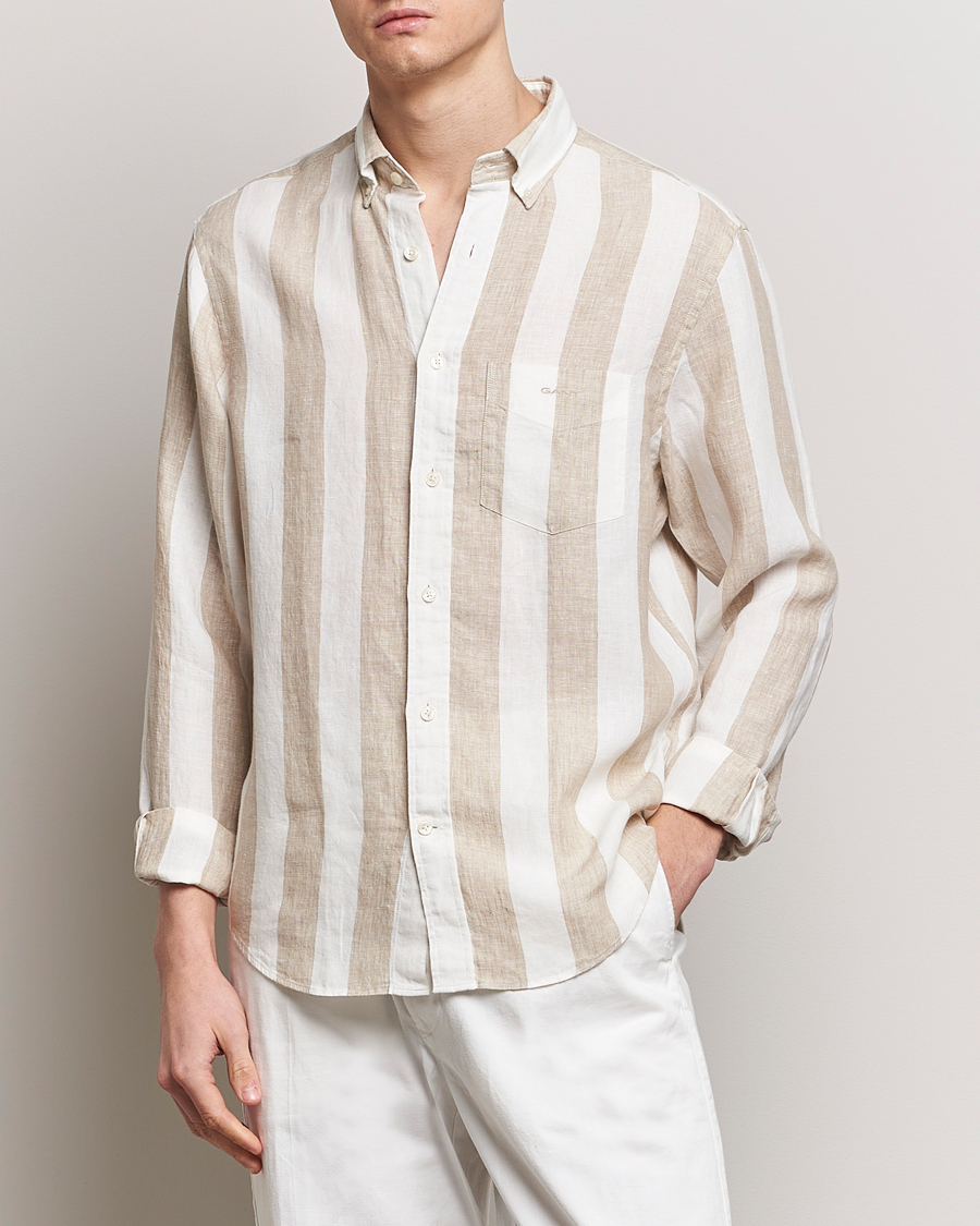 Uomini | Camicie | GANT | Regular Fit Bold Stripe Linen Shirt Beige/White