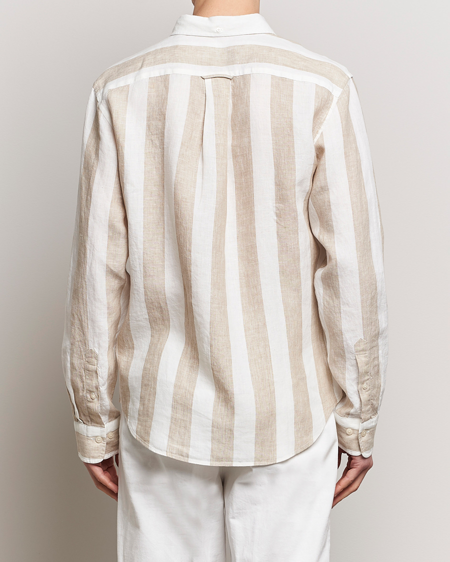 Uomini | Camicie | GANT | Regular Fit Bold Stripe Linen Shirt Beige/White