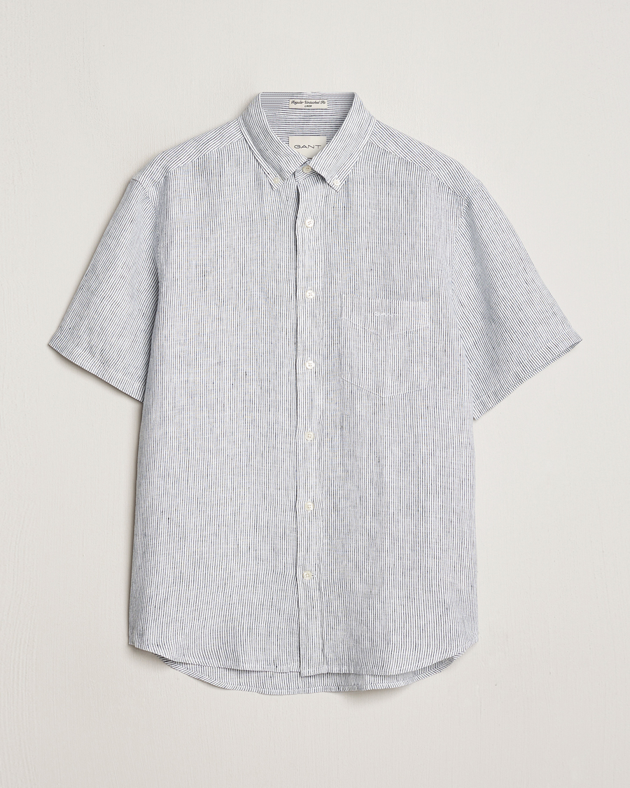 Uomini | Camicie | Gant | Regular Fit Striped Linen Short Sleeve Shirt White/Blue