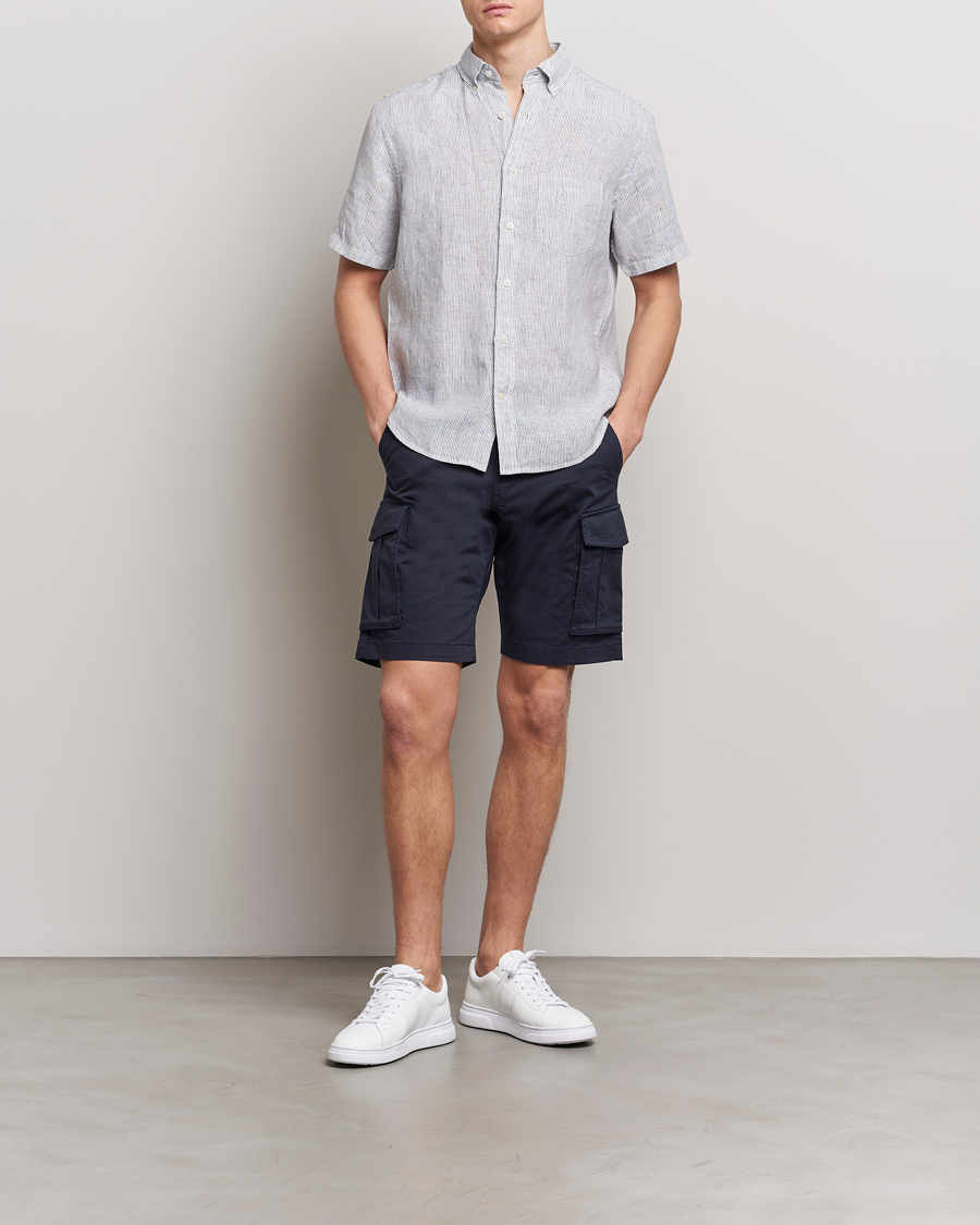 Uomini | Camicie | Gant | Regular Fit Striped Linen Short Sleeve Shirt White/Blue