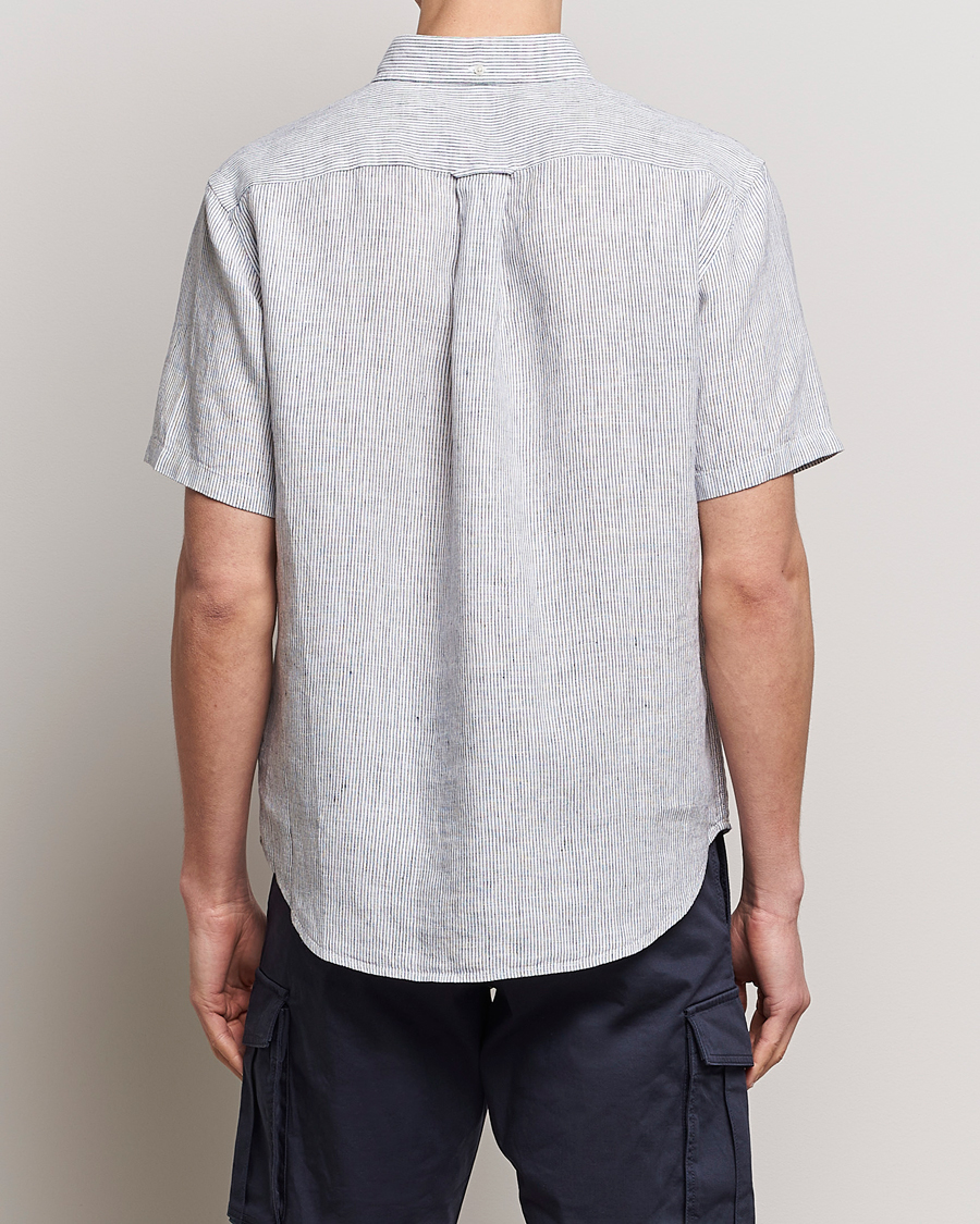 Uomini | Camicie | Gant | Regular Fit Striped Linen Short Sleeve Shirt White/Blue