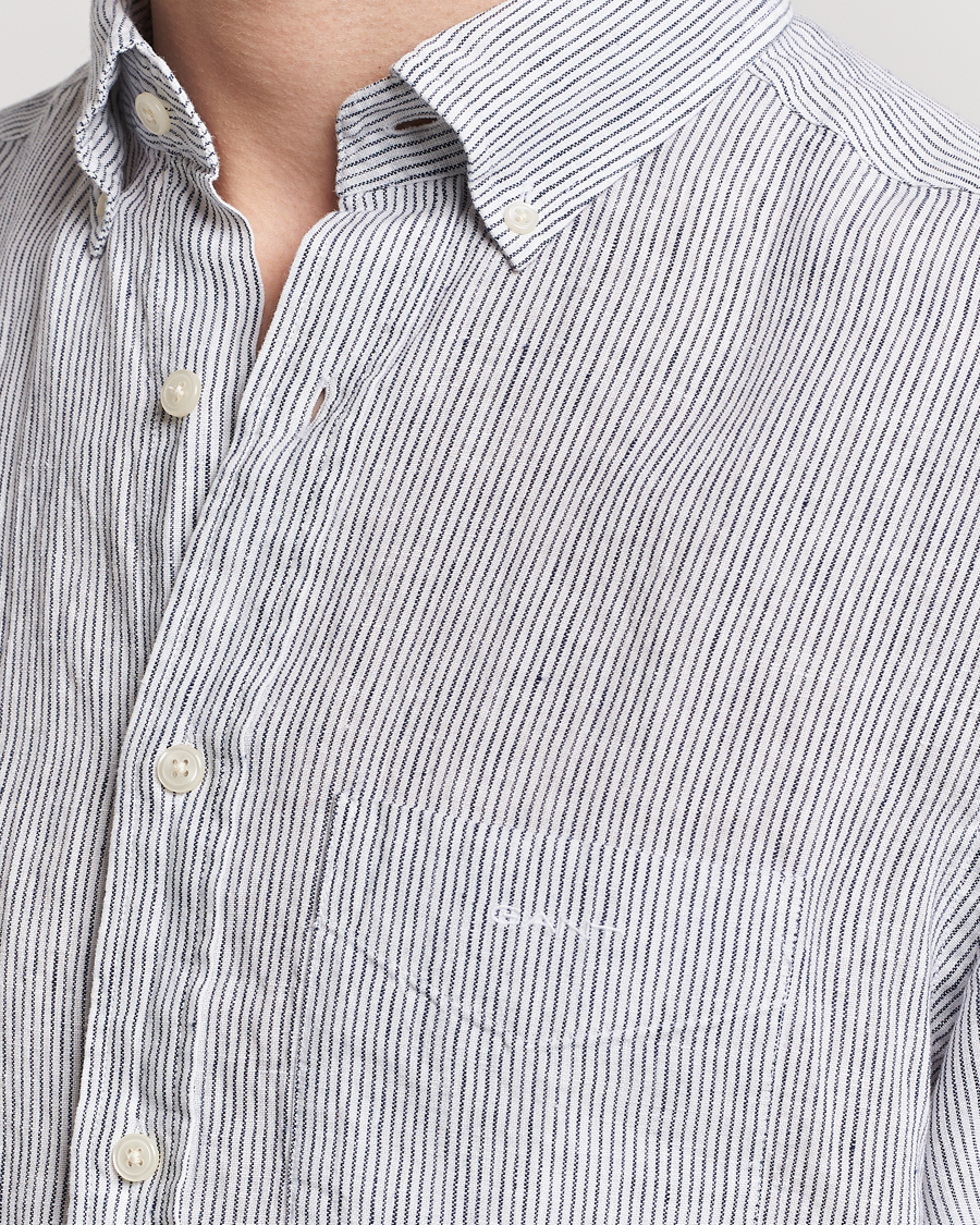 Uomini | Camicie | Gant | Regular Fit Striped Linen Short Sleeve Shirt White/Blue