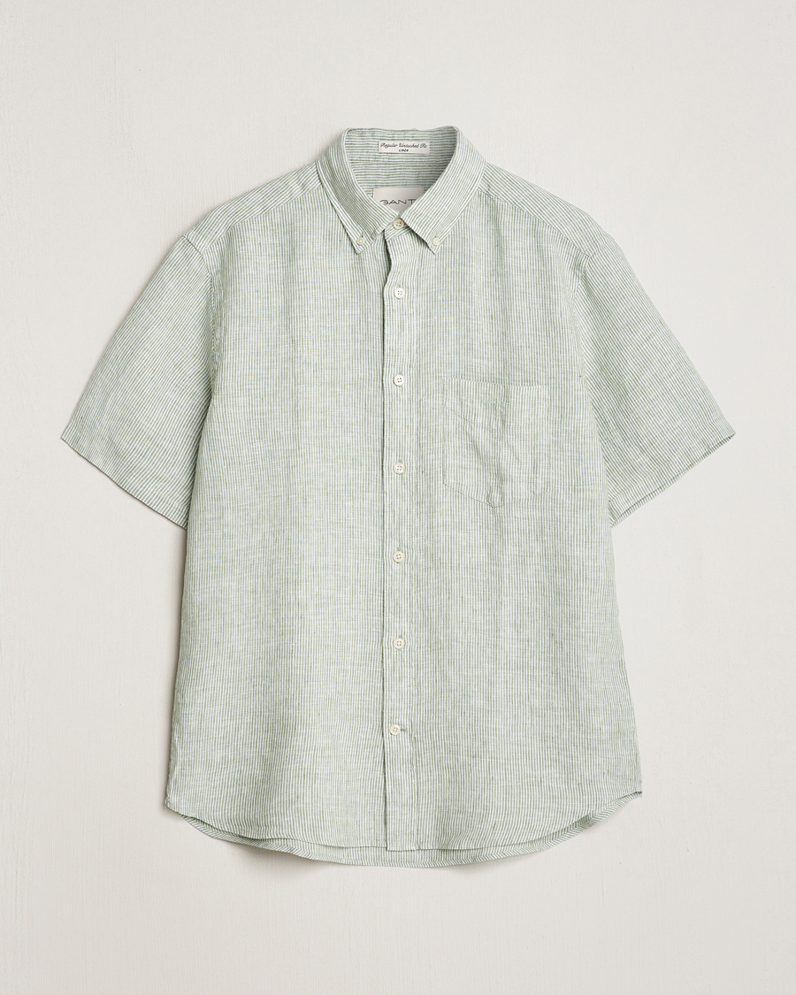 Uomini | Camicie | Gant | Regular Fit Striped Linen Short Sleeve Shirt Green/White