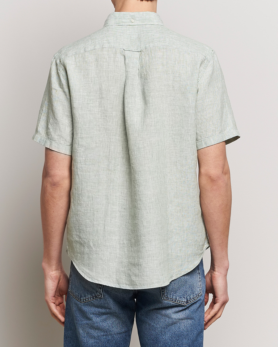 Uomini | Camicie | Gant | Regular Fit Striped Linen Short Sleeve Shirt Green/White