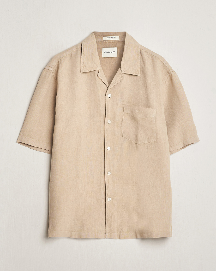 Uomini | Camicie | Gant | Relaxed Fit Linen Resort Short Sleeve Shirt Concrete Beige