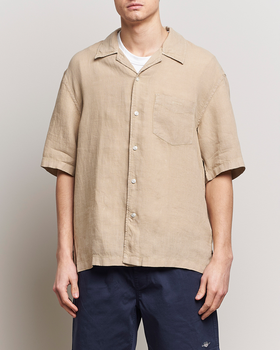 Uomini | Camicie | Gant | Relaxed Fit Linen Resort Short Sleeve Shirt Concrete Beige