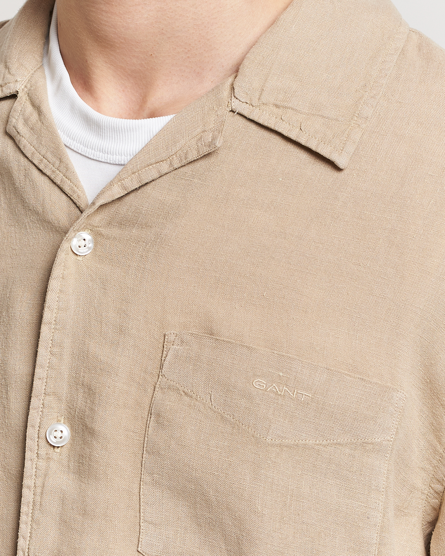 Uomini | Camicie | Gant | Relaxed Fit Linen Resort Short Sleeve Shirt Concrete Beige