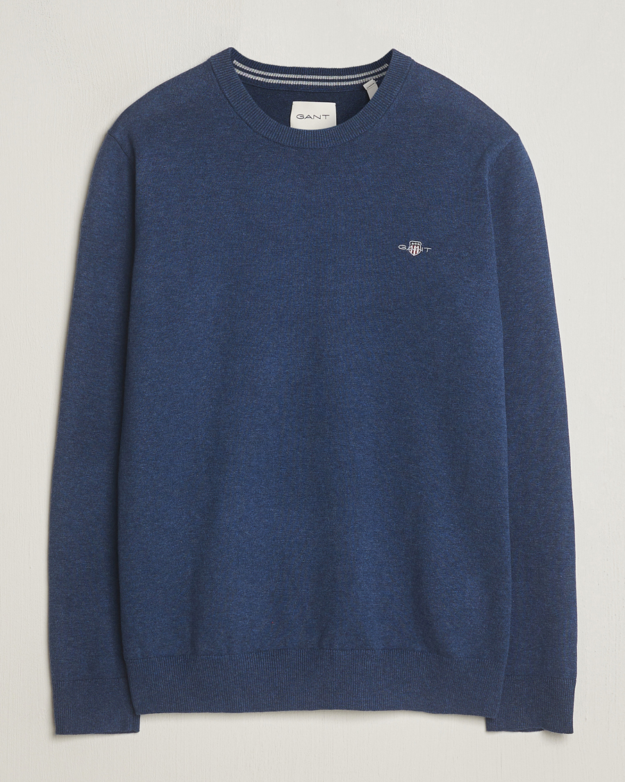 Uomini | Maglieria | GANT | Classic Cotton Crew Neck Dark Jeans Blue Melange
