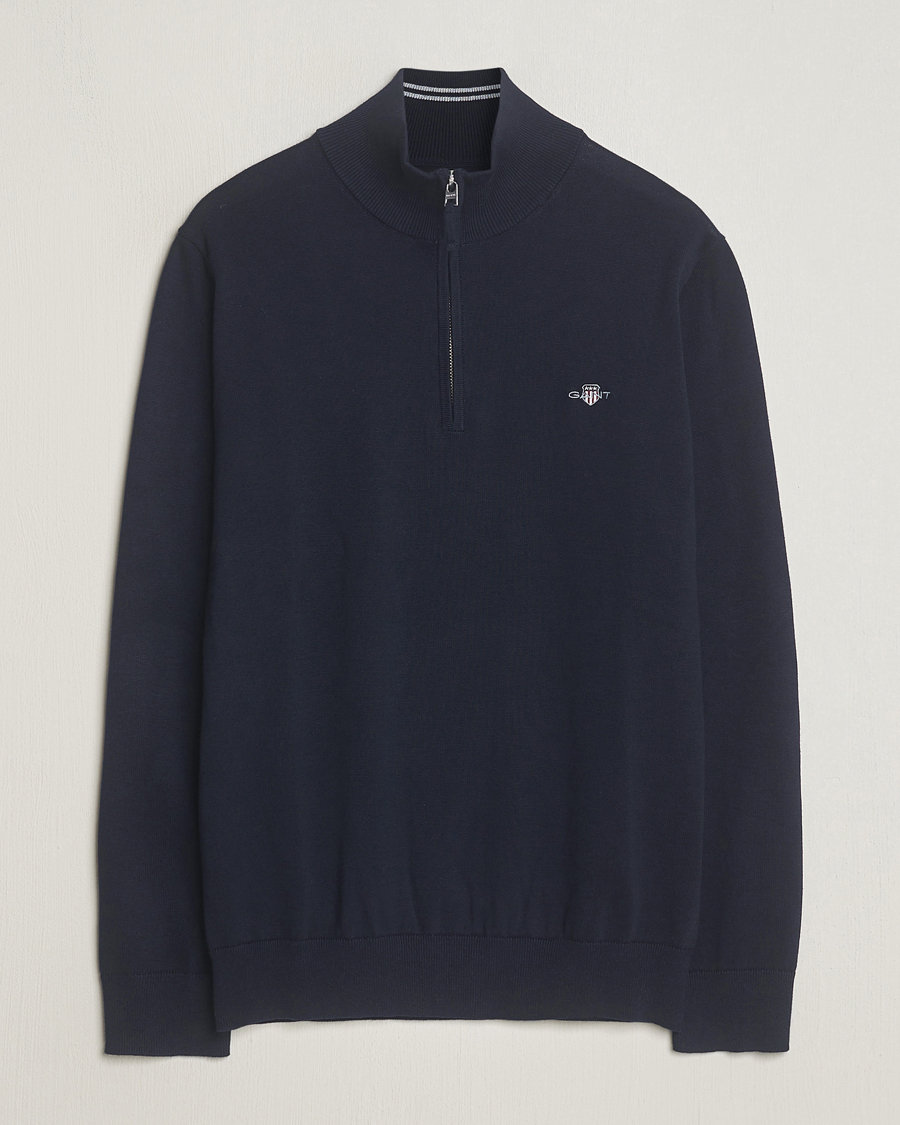 Uomini | Maglieria | GANT | Classic Cotton Half Zip Evening Blue
