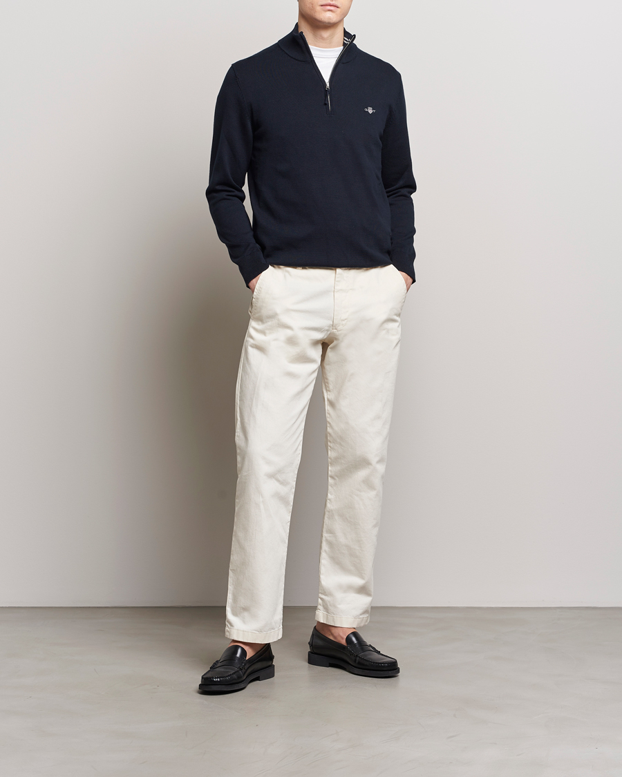 Uomini | Maglieria | GANT | Classic Cotton Half Zip Evening Blue