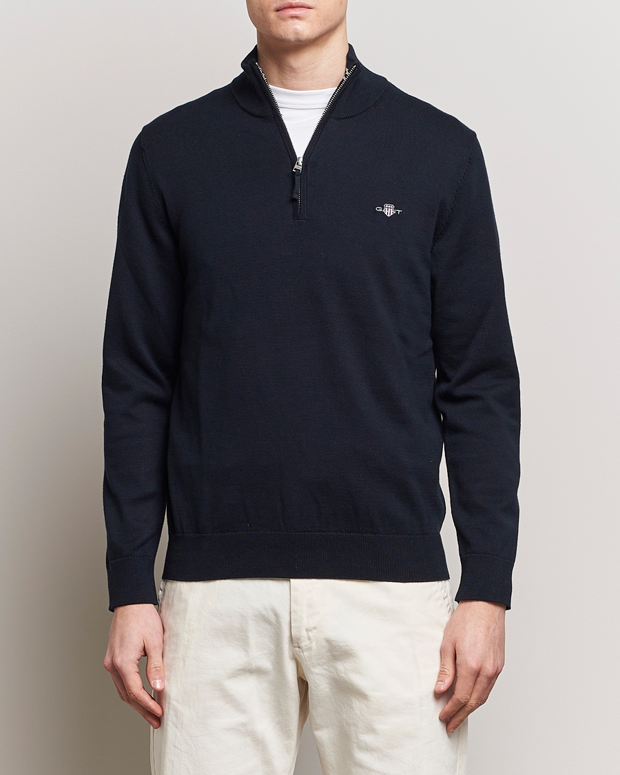 Uomini | Maglieria | GANT | Classic Cotton Half Zip Evening Blue