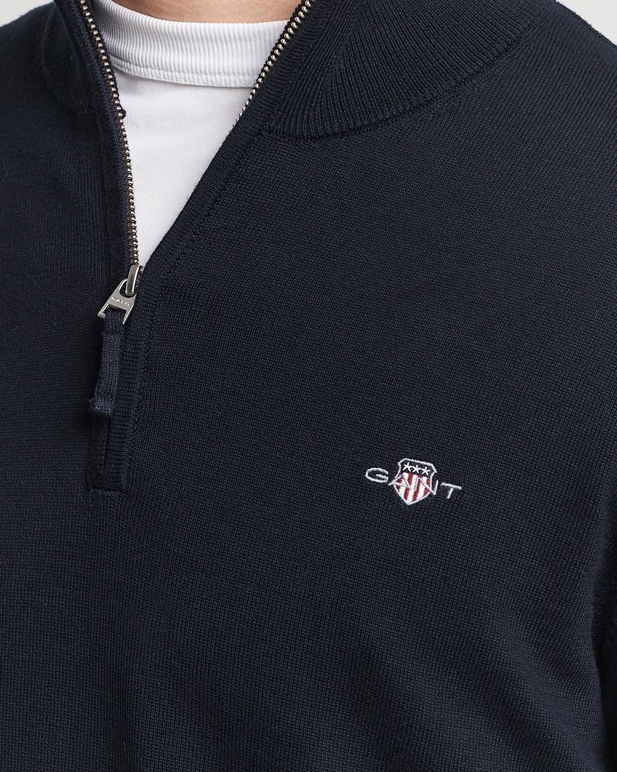 Uomini | Maglieria | GANT | Classic Cotton Half Zip Evening Blue