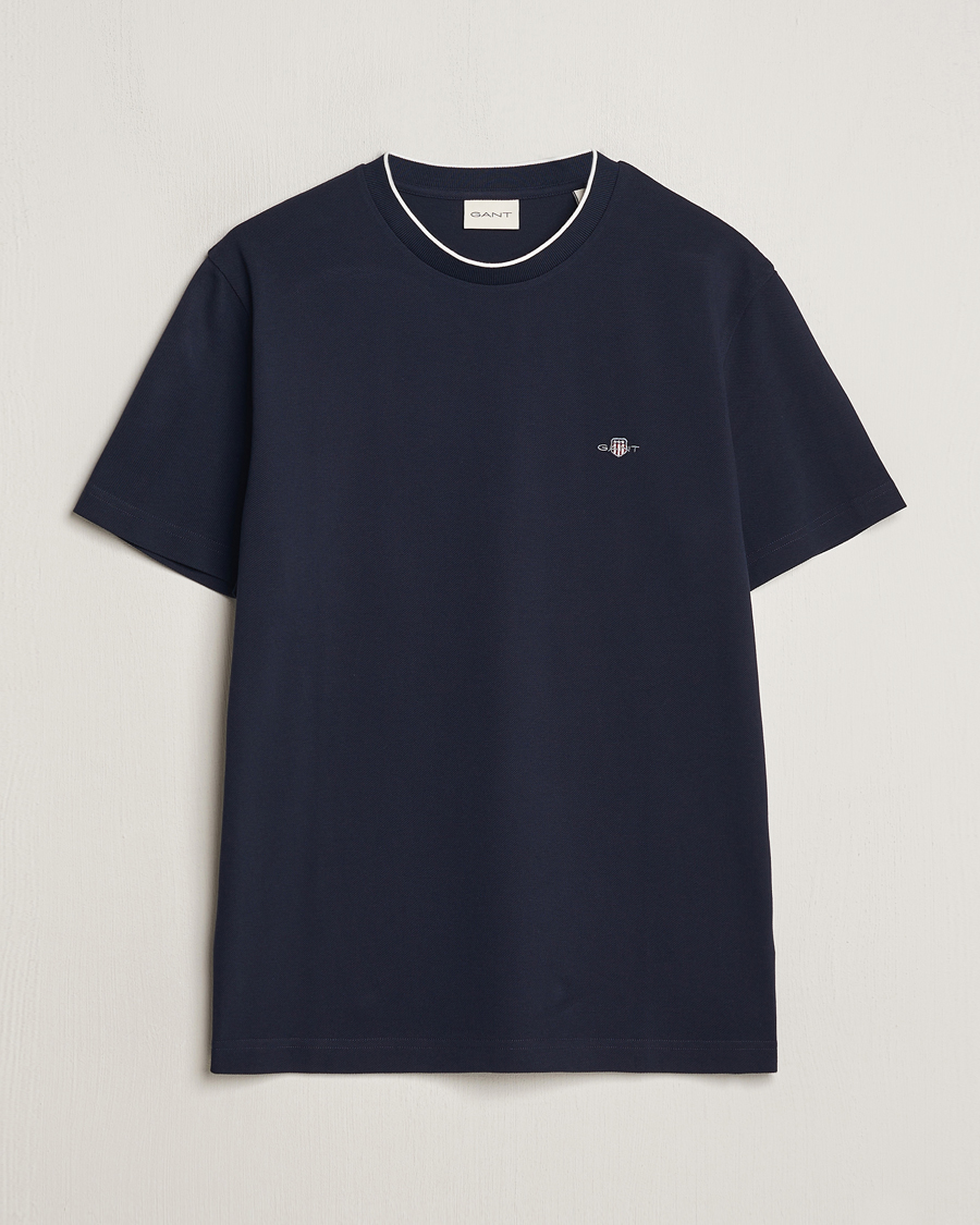 Uomini | T-shirt | GANT | Pique Crew Neck T-Shirt Evening Blue