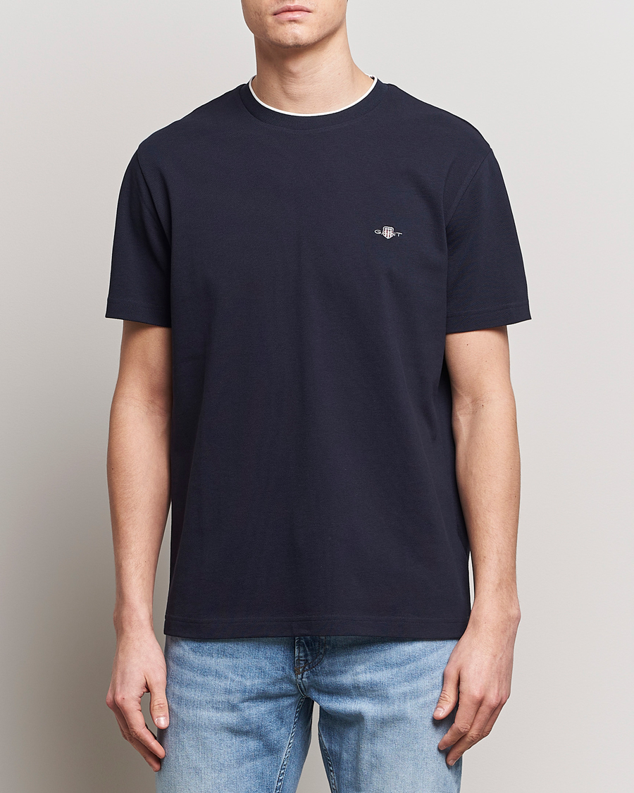 Uomini | T-shirt | GANT | Pique Crew Neck T-Shirt Evening Blue